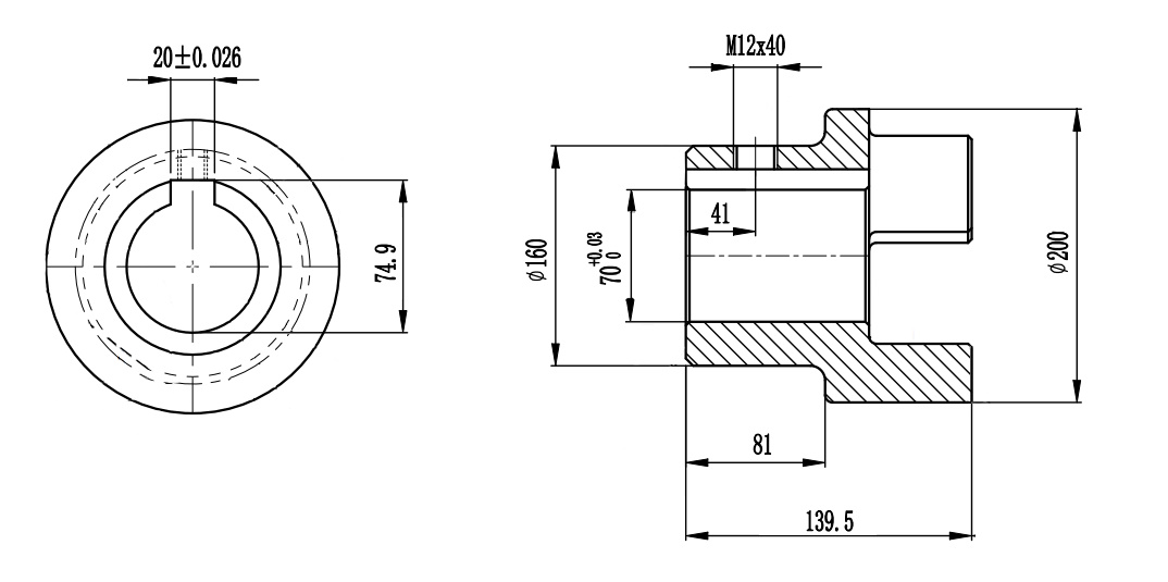 Полумуфта GE 90-100 A с готовым отверстием d70 шпон паз 20х4,9мм+винт М12 СТАЛЬ, EMT | ЕМТ