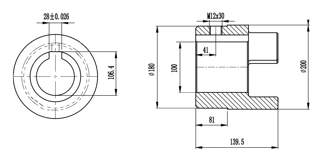 Полумуфта GE 90-100 B с готовым отверстием d100 шпон паз 28х6,4мм+винт М12 СТАЛЬ, EMT | ЕМТ