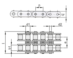 Цепь роликовая двухрядная 06B-2, EMT | ЕМТ
