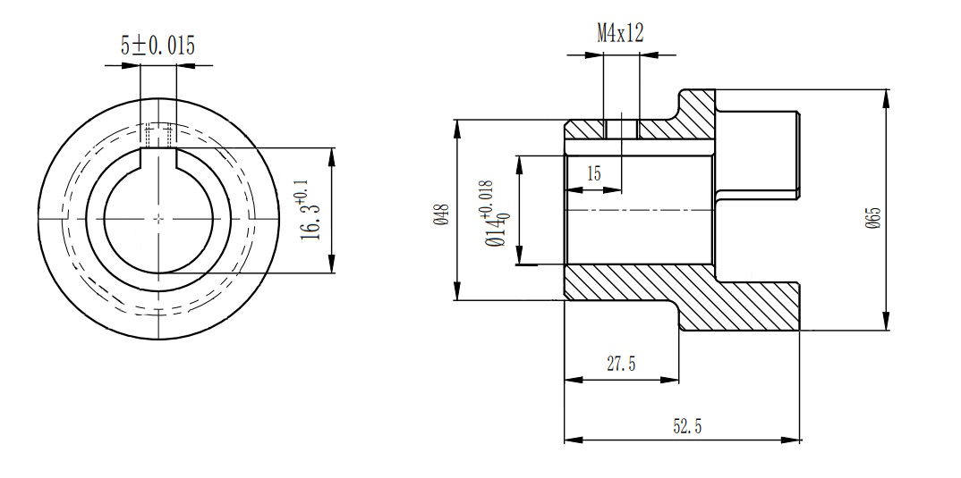 Полумуфта GE 28-38 A с готовым отверстием d14 шпон паз 5х2,3мм+винт М4 СТАЛЬ, EMT | ЕМТ