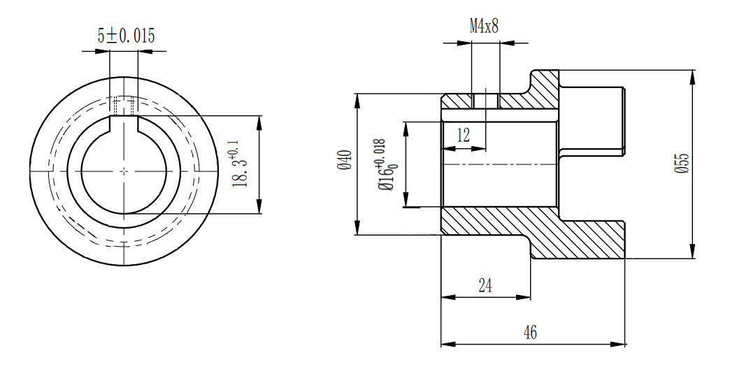 Полумуфта GE 24-32 A с готовым отверстием d16 шпон паз 5х2,3мм+винт М4 СТАЛЬ, EMT | ЕМТ