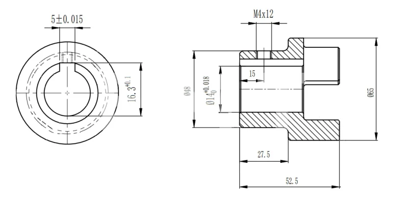 Полумуфта GE 28-38 A с готовым отверстием d14 шпон паз 5х2,3мм+винт М4 СТАЛЬ, EMT | ЕМТ