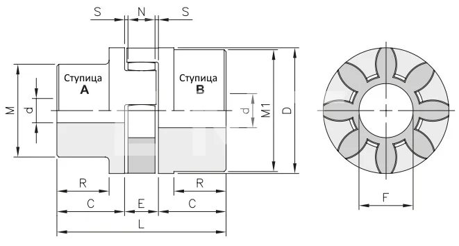 Полумуфта под расточку GEB 28-38 AL тип B dmax=38 мм (SGAB038), EMT | ЕМТ