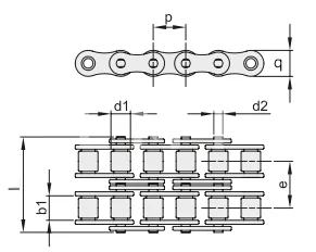 Цепь роликовая двухрядная 10A-2 (50-2), EMT | ЕМТ