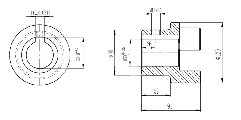Полумуфта GE 55-70 A с готовым отверстием d50 шпон паз 14х3,8мм+винт М12 СТАЛЬ, EMT | ЕМТ