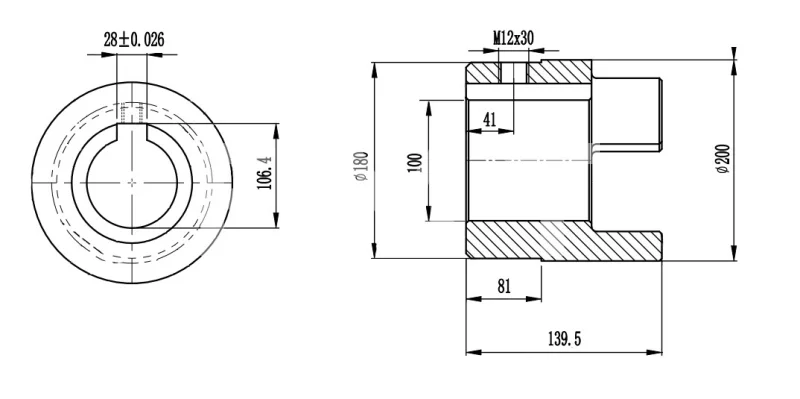 Полумуфта GE 90-100 B с готовым отверстием d100 шпон паз 28х6,4мм+винт М12 СТАЛЬ, EMT | ЕМТ