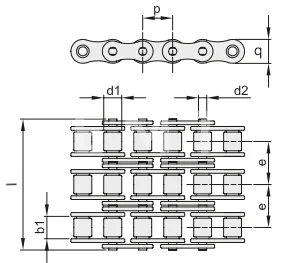 Цепь роликовая трехрядная 24A-3 (120-3, 3ПР-38,1-381), EMT | ЕМТ